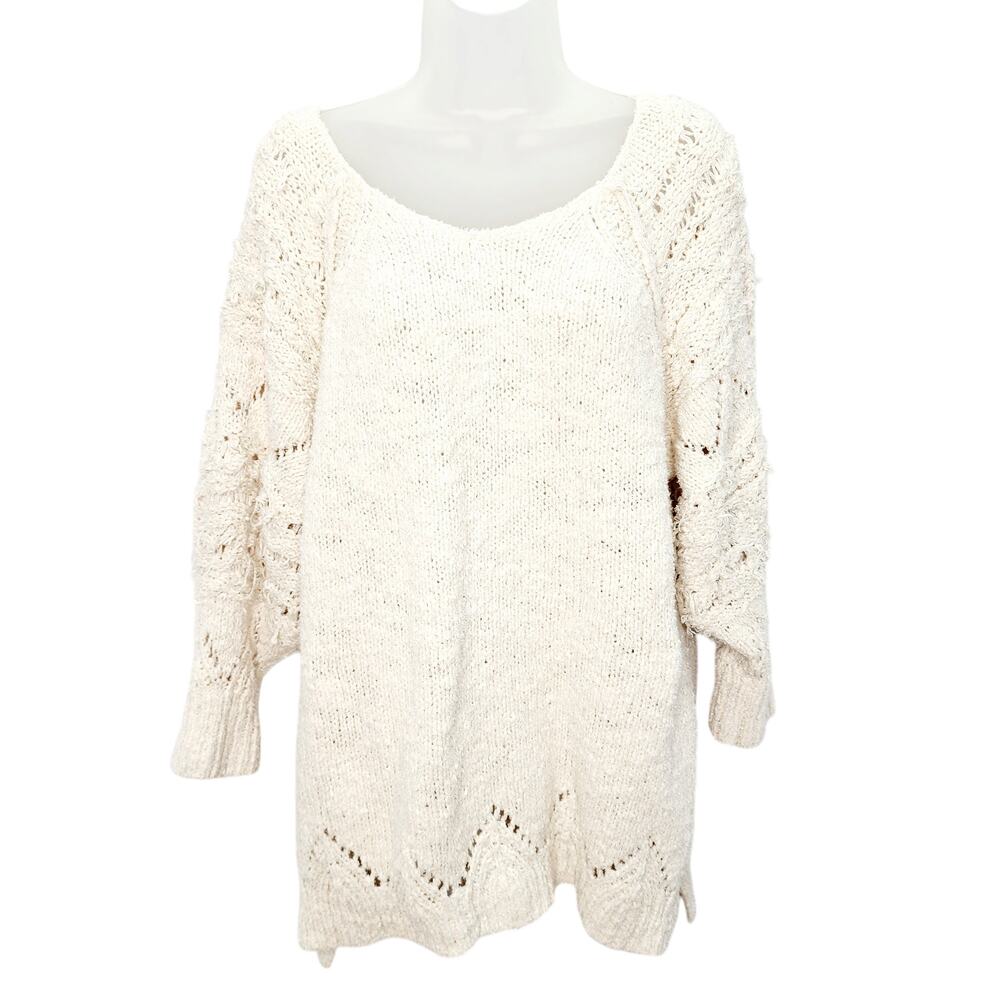 Anthropologie Pilcro Cream Color Pullover Distressed Sleeves Women's Sweater L